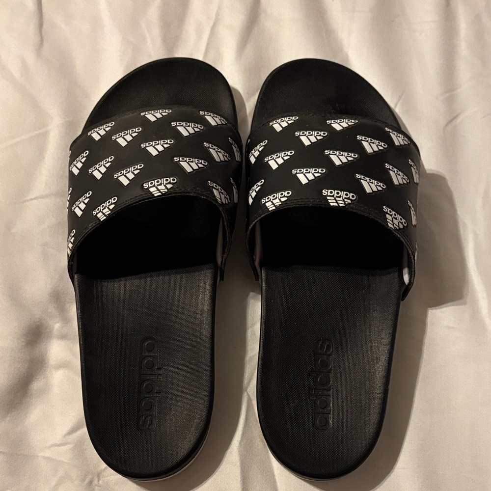 Adidas Black and White Logo Slide Sandals